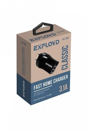 Exployd, 3.1A, 3хUSB, чёрный, Classic, EX-Z-978