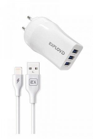 Exployd, 8 Pin, 3.1A, 3хUSB, белый, Classic, EX-Z-980