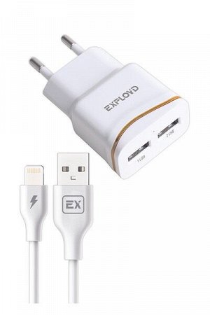 Exployd, 8 Pin, 2.4A, 2хUSB, белый, Classic, EX-Z-984