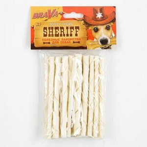Лакомство BraVa Sheriff для собак сыромятная витая палочка, белая 5" 12,5 см, 20x 5-6 г