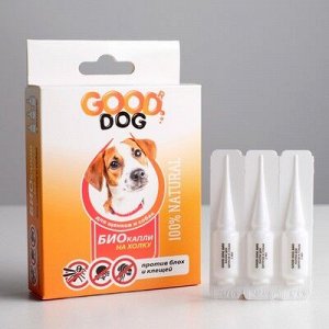 БИО капли GOOD DOG для щенков и собак от блоx и клещей, 3 x 2мл