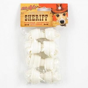 Лакомство BraVa Sheriff для собак сыромятная косточка узел, белая 3" 7,5см, 4x 10-12 г