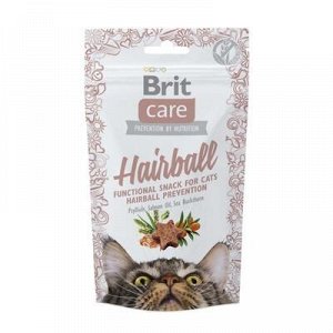 Лакомство Brit Care Hairball для кошек, для вывода комков шерсти, 50 г