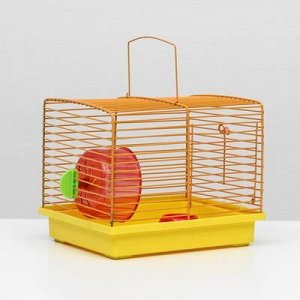 Клетка для джунгариков малая, комплект, 23x 18x 19 см, жёлтый/оранжевый
