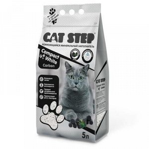 Наполнитель минеральный комкующийся CAT STEP Compact White Carbon, 5 л