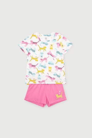 Пижама для девочки Crockid К 1557 цветные котята + розовый