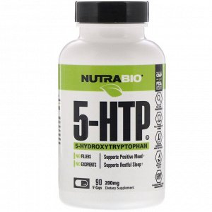NutraBio Labs, 5-гидрокситриптофан, 200 мг, 90 растительных капсул