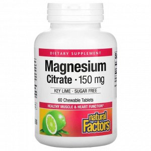 Natural Factors, Magnesium Citrate, Key Lime, 150 mg, 60 Chewable Tablets