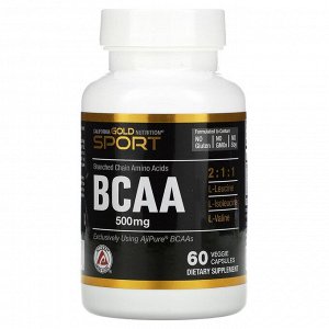 California Gold Nutrition, BCAA, аминокислоты с разветвленными цепями AjiPure®, 500 мг, 60 растительных капсул