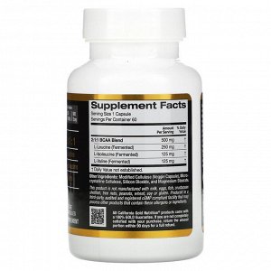 California Gold Nutrition, BCAA, аминокислоты с разветвленными цепями AjiPure®, 500 мг, 60 растительных капсул