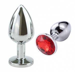 SILVER PLUG LARGE (втулка анальная)  металл L 80 мм, D 34 мм цвет кристалла красный