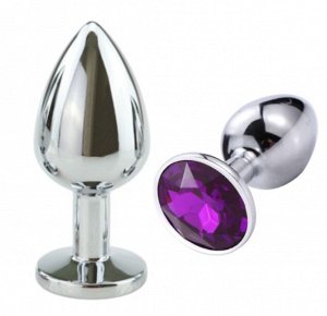 SILVER PLUG LARGE (втулка анальная)  металл L 80 мм, D 34 мм цвет кристалла фиолетовый