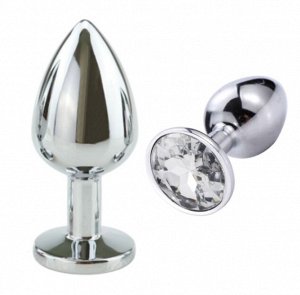 SILVER PLUG LARGE (втулка анальная)  металл L 80 мм, D 34 мм цвет кристалла прозрачный