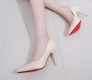 Женские туфли, цвет бежевый, красная подошва
