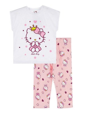 Пижама Состав: 95% хлопок, 5% эластан
Цвет: белый, розовый
Год: 2021
*	Комплект: футболка с принтом Hello Kitty, шорты
*	из качественного эластичного и приятного на ощупь трикотажа
*	высокое содержани