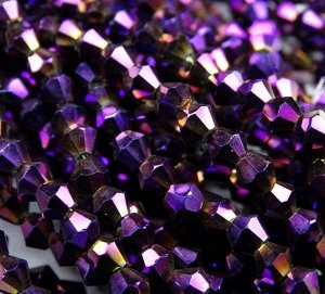 ББЛ005НН3 Хрустальные бусины формы "Биконус" Фиолетовый металлик 3 мм, 70-75 шт.