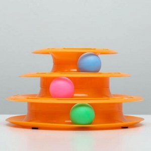 Игровой комплекс "Пижон" для кошек с 3 шариками, 24,5 x 24,5 x 13 см, оранжевый