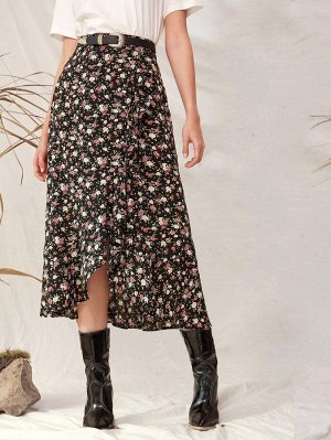 Асимметричная юбка с цветочным принтом