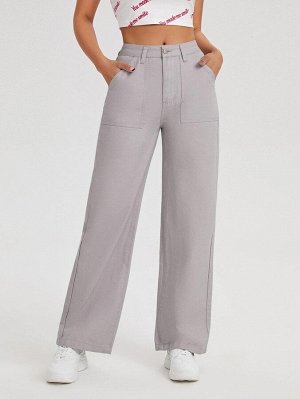 Широкие джинсы с высокой талией без пояса