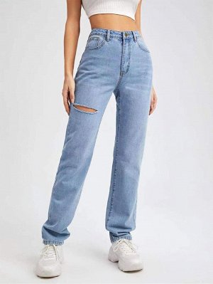 Рваные джинсы с высокой талией