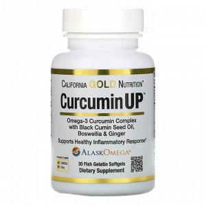 California Gold Nutrition, CurcuminUP, комплекс с омега-3 и куркумином, для подвижности и комфорта в работе суставов, 30 капсул из рыбьего желатина