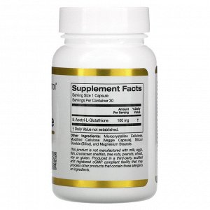 California Gold Nutrition, S-ацетил-L-глутатион, 100 мг, 30 растительных капсул