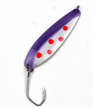Блесна-колебалка JpFishing Salmon Trolling ST-205(7.5см, 5.6 гр, фиолетово-белая, оранжевые точки, желтая)
