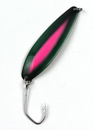 Блесна-колебалка JpFishing Salmon Trolling ST-208(7.5см, 5.6 гр, темно-зеленая, розовое перо, белая)