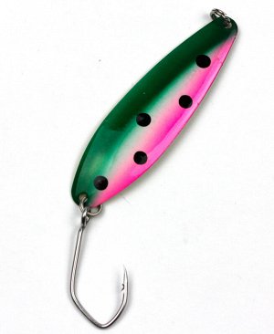 Блесна-колебалка JpFishing Salmon Trolling ST-210(7.5см, 5.6 гр, зелено-бело-розовая, черные точки, желтая)