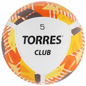Мяч футбольный TORRES Club, размер 5, 10 панелей, PU, гибридная сшивка, цвет бежевый/оранжевый/серый