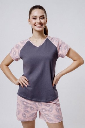 Комплект футболка/шорты женская  МОДЕЛЬ 3. Fume/Pen Pink