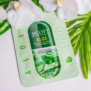 KR/ JIGOTT Маска-салфетка для лица "Алоэ" / ALOE Real Ampoule Mask