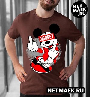 Мужская Футболка Mickey Mouse disobey, цвет коричневый