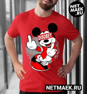 Мужская Футболка Mickey Mouse disobey, цвет красный