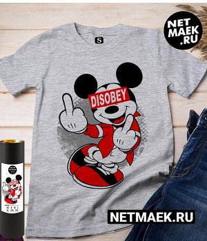 Футболка mickey mouse disobey, цвет серый меланж