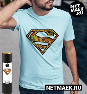Мужская Футболка Супермен Russian Style, цвет голубой
