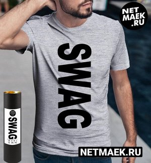 Мужская Футболка с надписью Big SWAG, цвет серый меланж