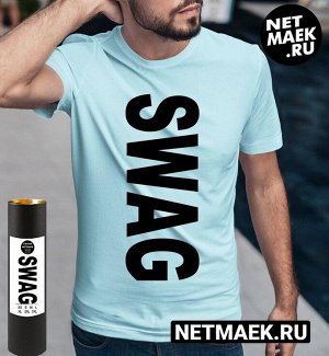 Мужская Футболка с надписью Big SWAG, цвет голубой