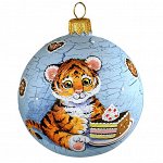 Елочная игрушка из стекла Шар Тигренок Сластена