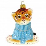 Елочная игрушка из стекла Тигренок в нарядном свитере
