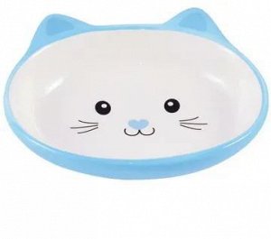 КерамикАрт миска керамическая для кошек 150 мл Мордочка кошки голубая