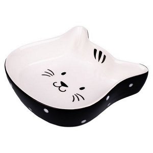 КерамикАрт миска керамическая для кошек Мордочка кошки 200 мл, черный с белым