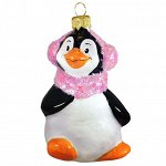 Елочная игрушка из стекла Пингвин в наушниках