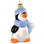Елочная игрушка из стекла Пингвин в шапке