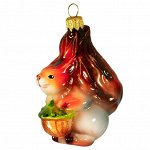 Елочная игрушка из стекла Белка с золотым орешком