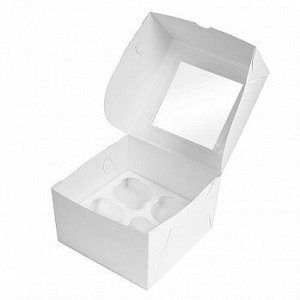 Коробка для 4 капкейков, NEW белая с окном, 50 шт.