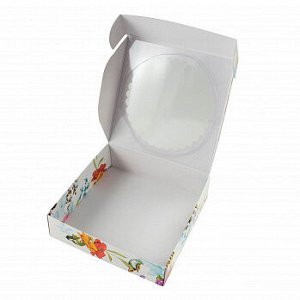 Коробка для печенья 12*12*3 см с окном "Цветы ассорти"