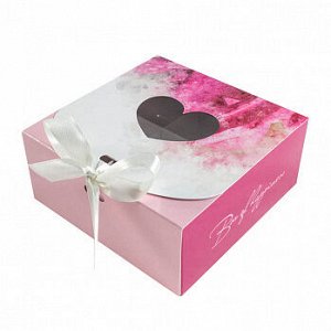 Коробка для 9 конфет с разделителями "Цветок бордовый" с лентой, 11*11*5 см