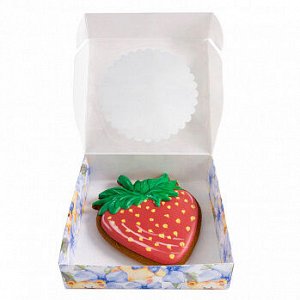 Коробка для печенья 12*12*3 см с окном "Мишки в цветах"