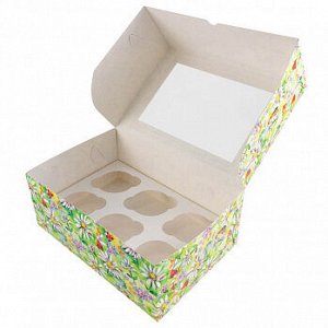 Коробка для 6 капкейков с окном "Акварельные ромашки"